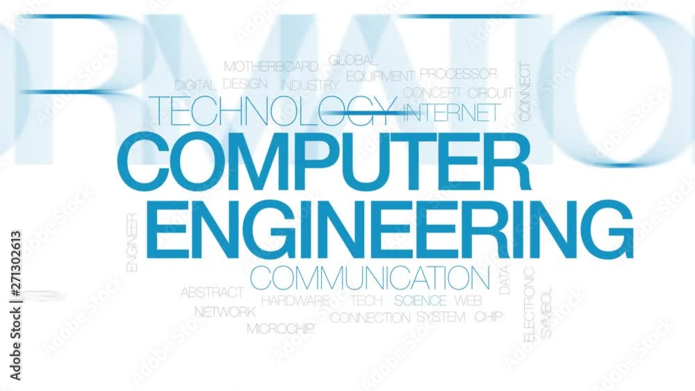 Poster computer engineering animated word cloud. kinetic typography.