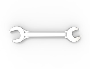 3D rendering of a metal wrench isolated in white background