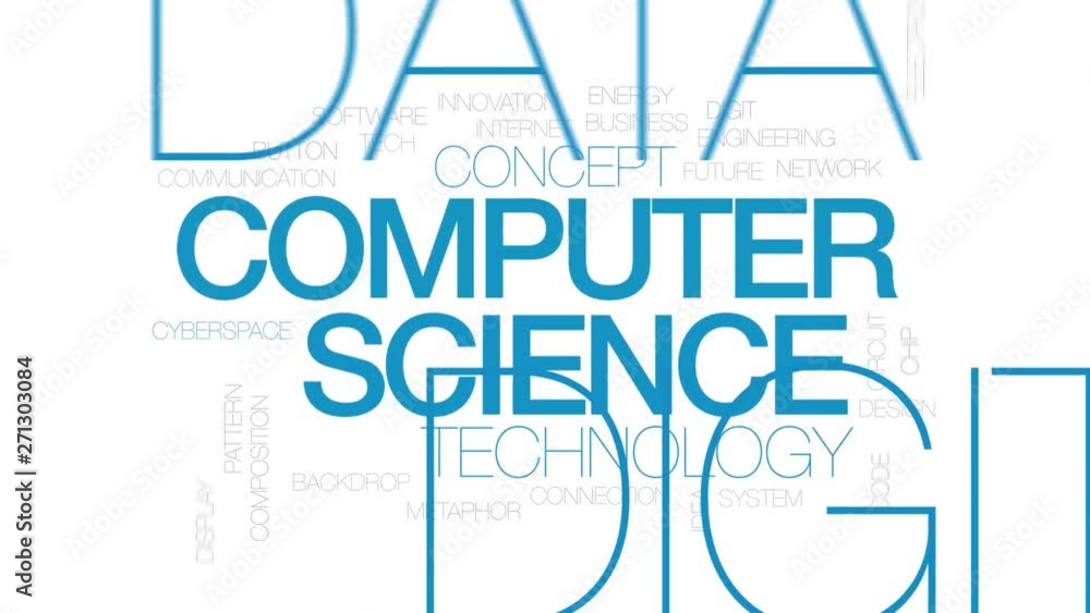 Poster computer science animated word cloud. kinetic typography.