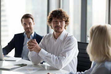Businessman hold business meeting with partner considering collaboration