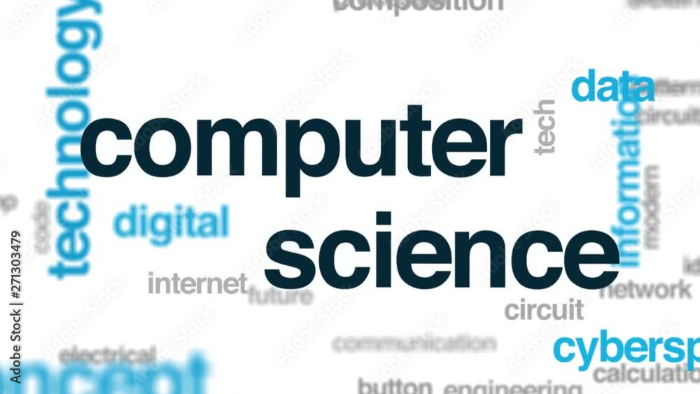 Poster computer science animated word cloud. kinetic typography.