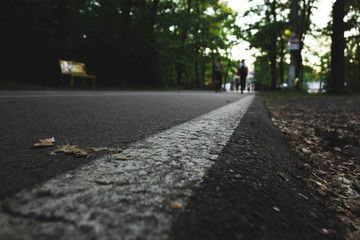 jogging track with white stripe in the park
