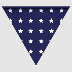 Happy holyday day triangular flag for planar festivals with red, blue and white color stars, stripes, checkered, chevrons. fective background.