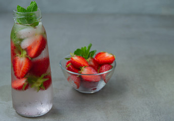 Cooling , soft drink with strawberries ,ice and mint.  It is very refreshing and gives strength on a hot summer day.
