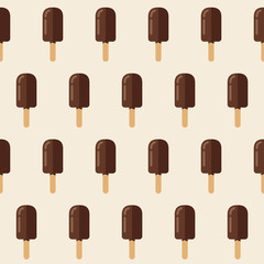Chocolate coated ice cream seamless pattern. Ice lolly.