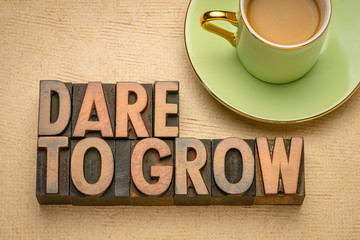 dare to grow words in wood type