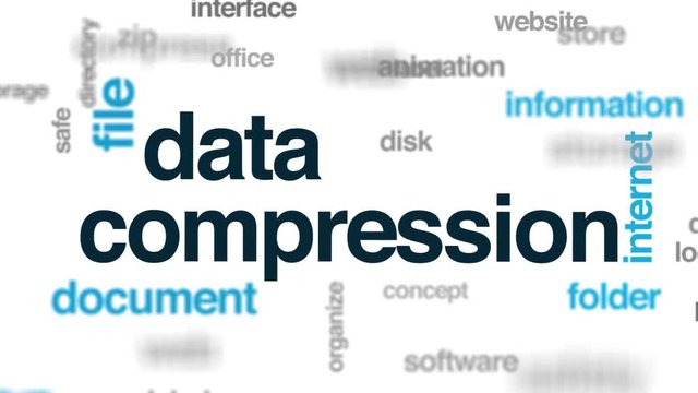 Data compression animated word cloud. Kinetic typography.
