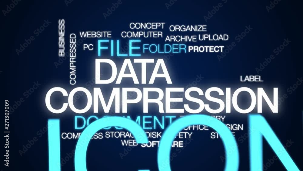 Poster data compression animated word cloud. kinetic typography.