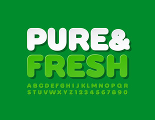 Vector eco label Pure & Fresh with Uppercase Alphabet Letters and Numbers. Green modern Font 