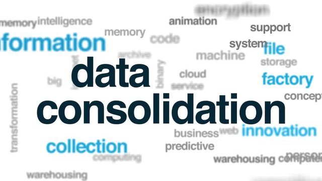Data consolidation word cloud. Kinetic typography.