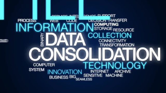 Data consolidation word cloud. Kinetic typography.