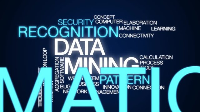 Data mining animated word cloud. Kinetic typography.