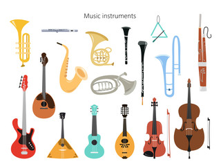 Obraz premium Set of musical instruments on the white background.