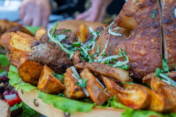 Georgian food kanchi, meat, potatoes and other vegetables.