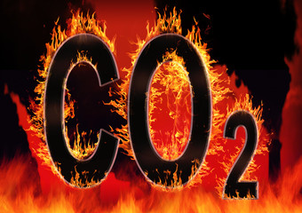 Global warming concept CO2 carbon dioxide letters on fire