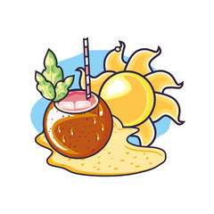 summer cocktail of coconut with sun