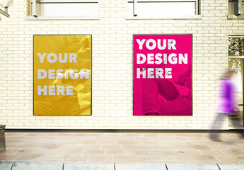 Two Large Posters on Wall on Street Mockup
