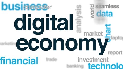 Digital economy animated word cloud. Kinetic typography.