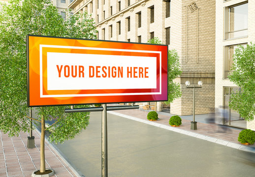 Horizontal Billboard over Street Lamp Mockup