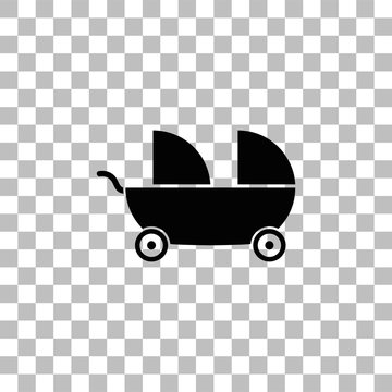 Baby carriage for two baby icon flat