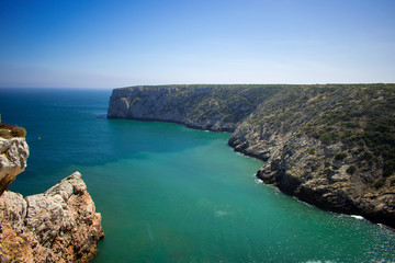 Cliffs on West Coast of Atlantic Ocean in Algarve Sagres Portugal