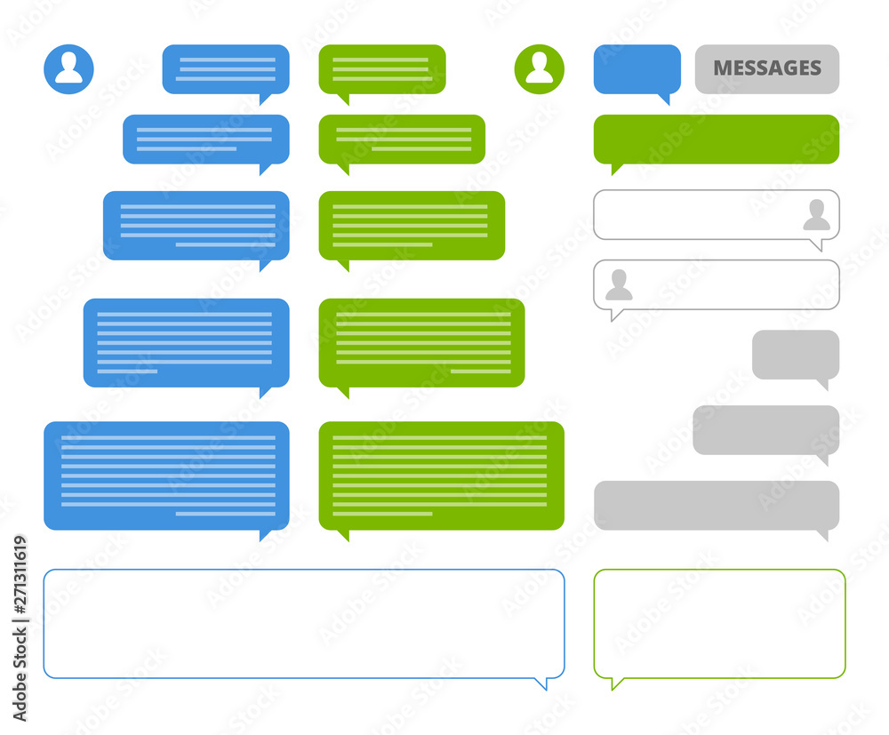 Aufkleber app bubbles. chat client speech bubbles frames for mobile messenger social talk or sms sending vecto