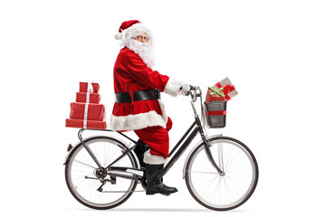 Santa Claus riding a bicycle