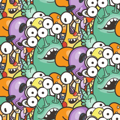 Obraz premium Seamless pattern with cute aliens and monsters. Nice for prints, cards, designs and coloring books