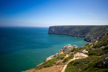 Fototapeta na wymiar Cliffs on West Coast of Atlantic Ocean in Algarve Sagres Portugal