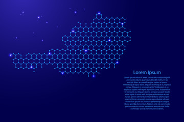 Fototapeta na wymiar Austria map from futuristic hexagonal shapes, lines, points blue and glowing stars in nodes, form of honeycomb or molecular structure for banner, poster, greeting card. Vector illustration.