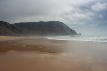 Praia de Castelejo, beautiful beach on West coast of Portugal. Atlantic Ocean, spot for surfers.