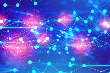 ai technology, robotic system, molecule of chemical, atom cell plexus and science, abstract futuristic universe cyber network server online, background illustration 3d rendering