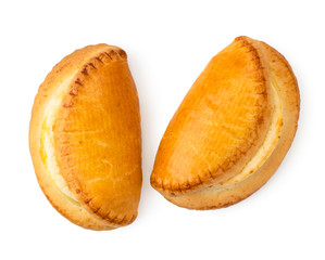 Cookies sochniki with cottage cheese on a white. The form of the top.