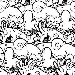 Naklejka premium Seamless pattern with cute aliens and monsters. Nice for prints, cards, designs and coloring books