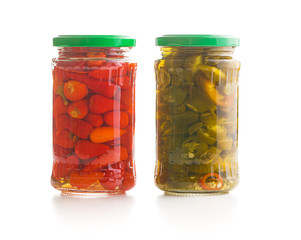 Pickled chili peppers and jalapeno peppers.