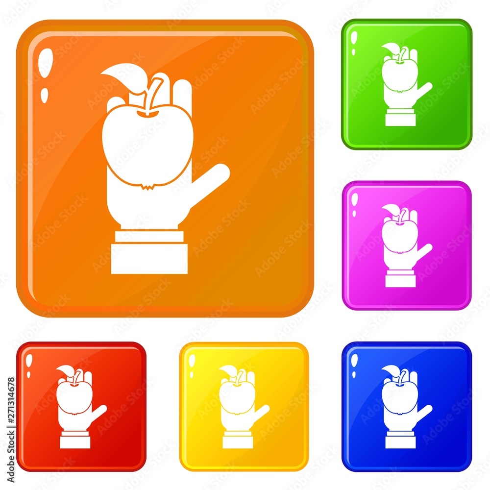 Poster apple in hand icons set collection vector 6 color isolated on white background