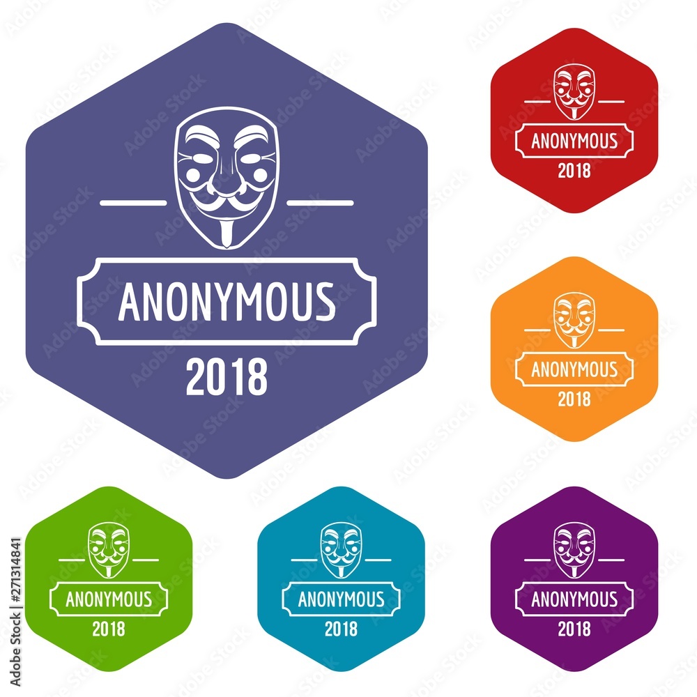 Poster anonymous icons vector colorful hexahedron set collection isolated on white