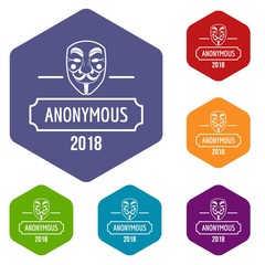 Anonymous icons vector colorful hexahedron set collection isolated on white 