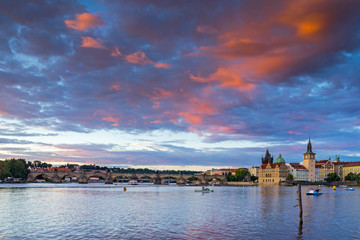 Fototapeta na wymiar Sunset over the River Vltava Prague Czech Republic