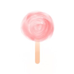 Pink delicate air round marshmallow on a stick. Illustration on white background. 
