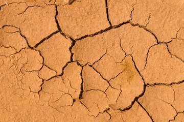 The texture of the dry and dehydrated surface of the earth with cracks close-up