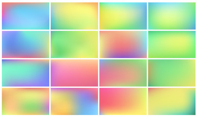 Set of colored backgrounds. Smooth and blurry abstract gradient for product presentation, brochure, flyer, poster, banner. Horizontal vector illustrations.