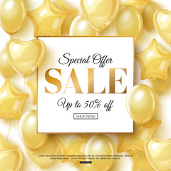 Vector sale banner design. Special offer. Gold balloons © annzakharchenko