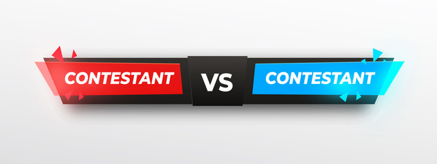 Set versus Logo, sreen design. VS Vector Letters Illustration. Red, yellow and blue in black background. Competition Icon. Fight Symbol.tringle. shining effect. Vector illustration