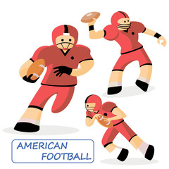 American football. Set of 3 athletes. Cartoon Sports Characters. Sports team in red uniform