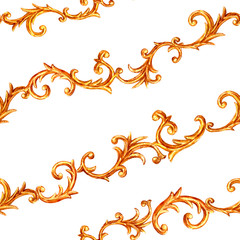 Golden baroque style elements glamour seamless pattern.