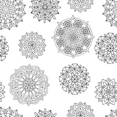Abstract seamless pattern of mandalas