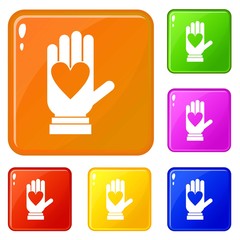 Obraz premium Hand with heart icons set collection vector 6 color isolated on white background