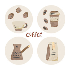 Coffee set objects cards. Vector design elements.