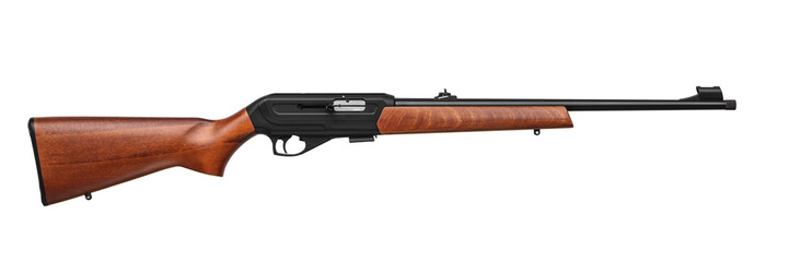 Small-bore rifle 22 lr with wooden butt isolated on white back
